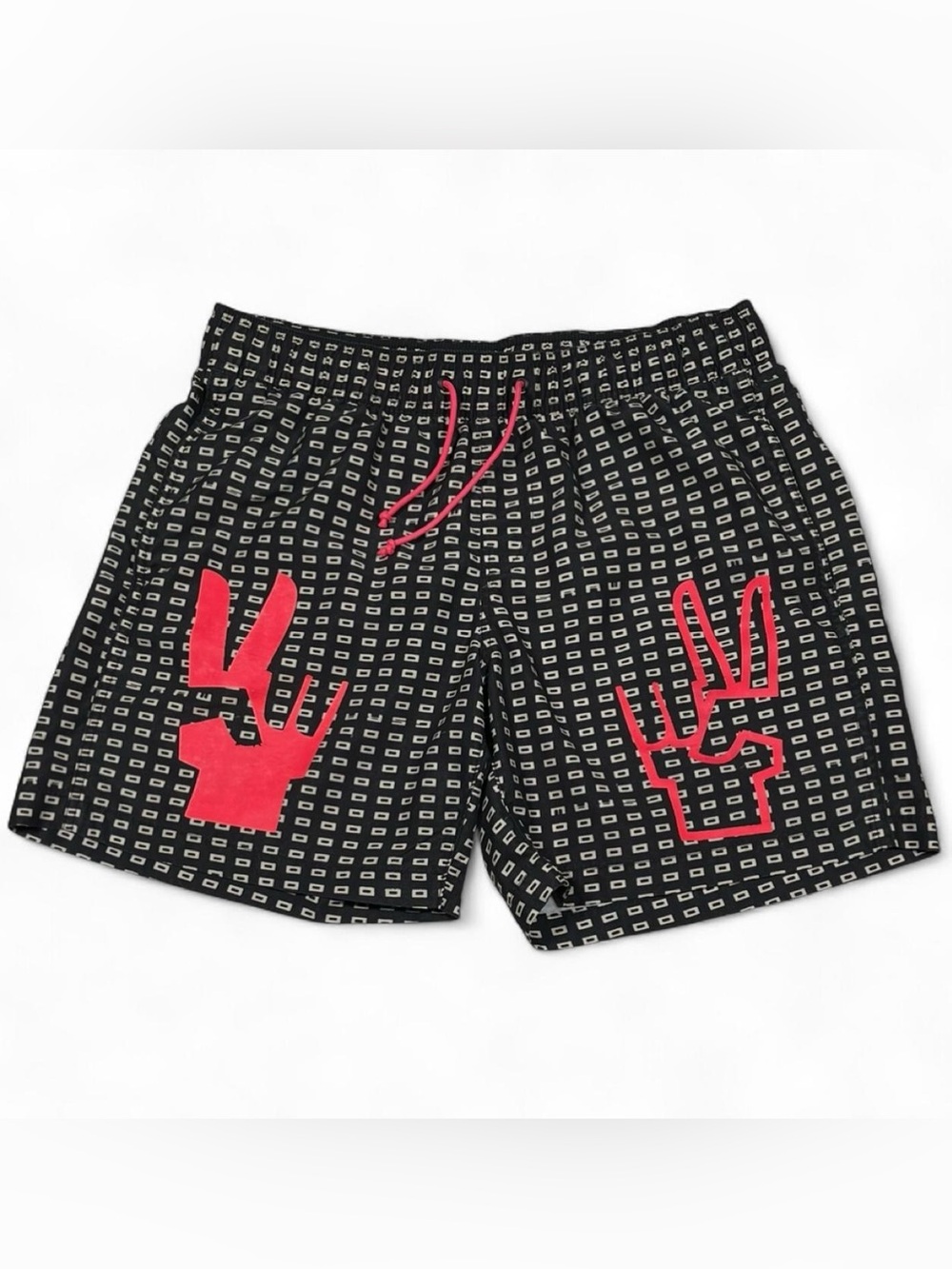 G-Star Raw Black & Ivory with Red Hand Graphics Swim Trunks Shorts Size L Beach